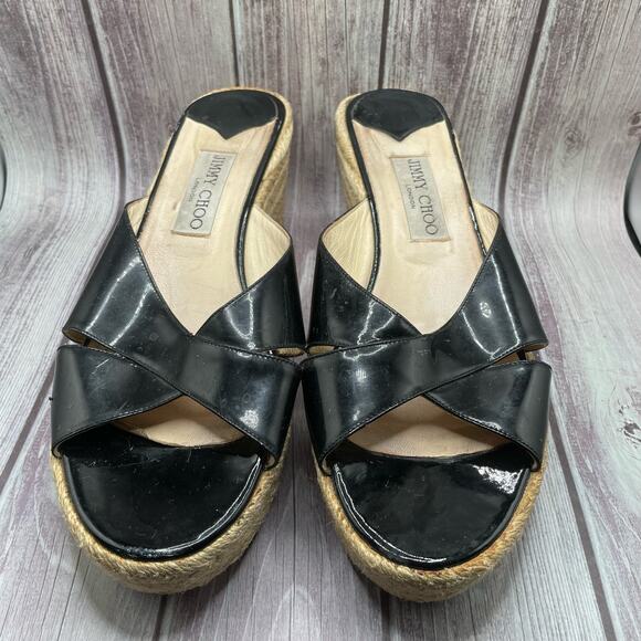 Jimmy Choo Patent Leather Phyllis Espadrille Platform Wedge Sandals Size 40 - Picture 2 of 11